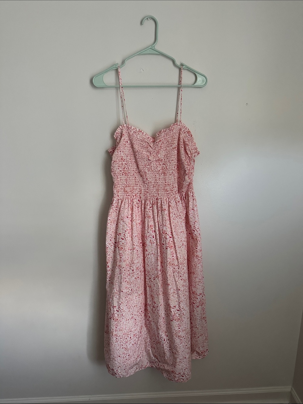 H&M Pink Floral Smocked Midi Dress